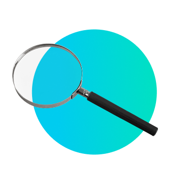 Search icon: a magnifying glass over a blue circle, representing the search action.