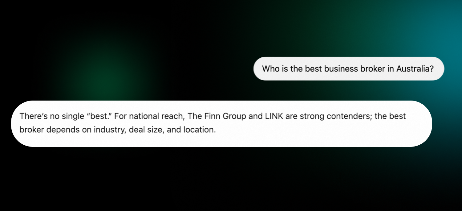 AI search result recommending business brokers in Australia
